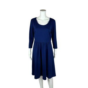 Coldwater Creek Dress Blue Long Sleeves Scoop Neck Knee Length Polyester 8
